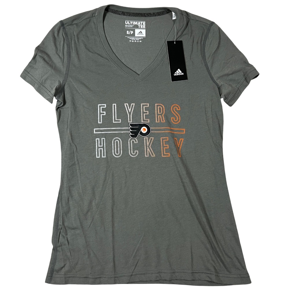 Adidas Philadelphia Flyers NHL Ultimate Tee Womens Small Gray V-Neck Climalite